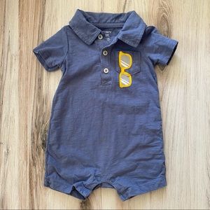CARTER’S Blue Romper w/Yellow Sunglasses - 12M 🕶